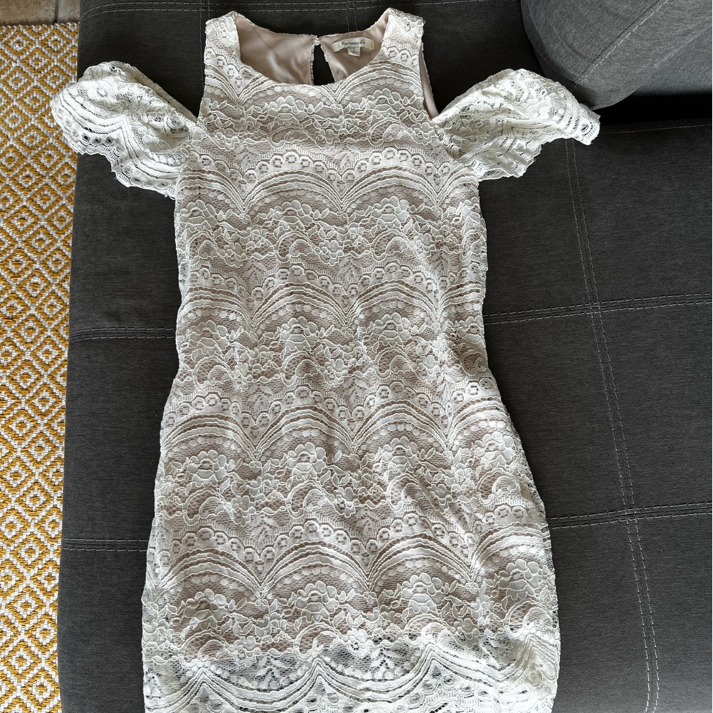 Francesca’s ivory cold shoulder lace dress